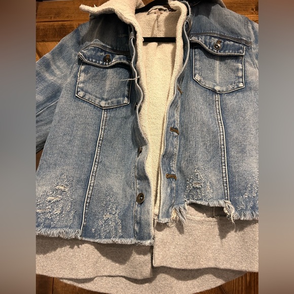 DONATED Free People double weave layered hooded hood we the jean denim jacket - Picture 5 of 8